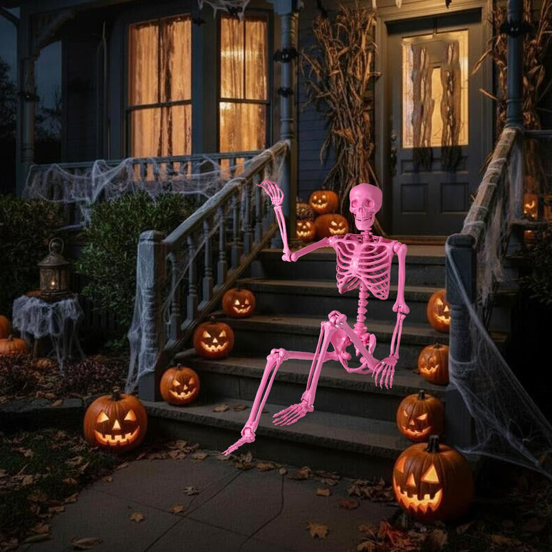 Load image into Gallery viewer, Goplus 5.5 FT Halloween Pink Skeleton Life-Size Poseable Skeleton with Movable Joints
