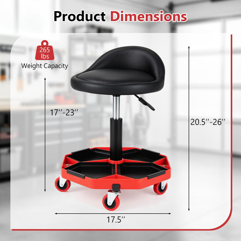 Load image into Gallery viewer, Goplus Rolling Mechanic Stool with Tool Storage Tray | PU Leather Seat Cushion
