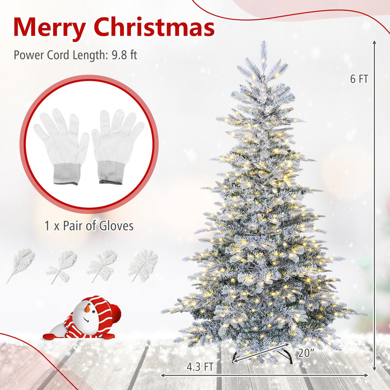 Load image into Gallery viewer, Goplus 6ft/7ft Pre-Lit Snow Flocked Christmas Tree with Warm White LED Lights &amp; Folding Metal Stand

