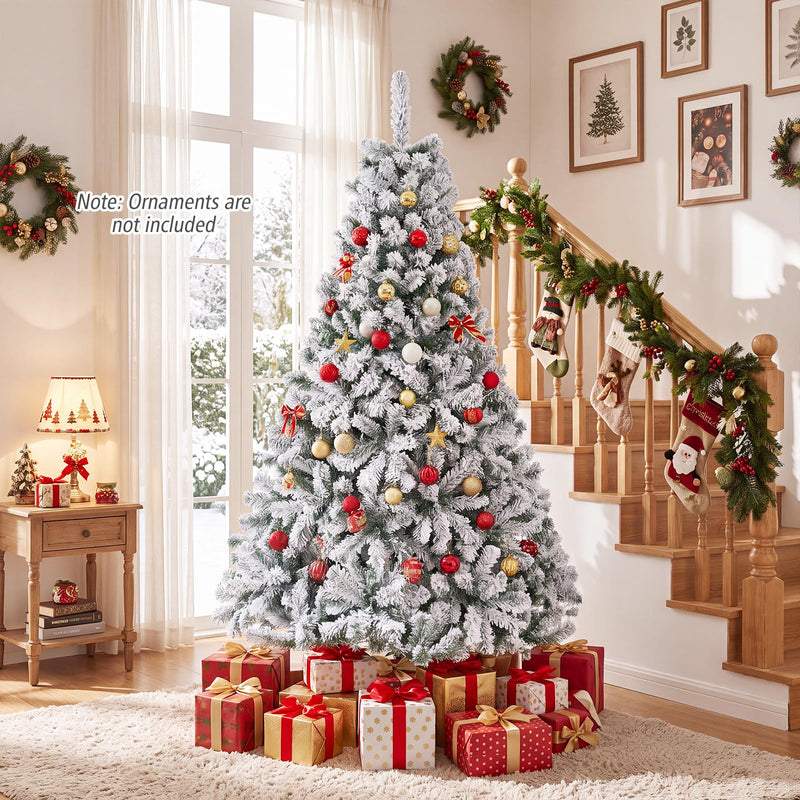 Load image into Gallery viewer, Goplus 6ft/7.5ft Pre-Lit Snow Flocked Christmas Tree with LED Lights | Holiday Decoration Snowy Tree
