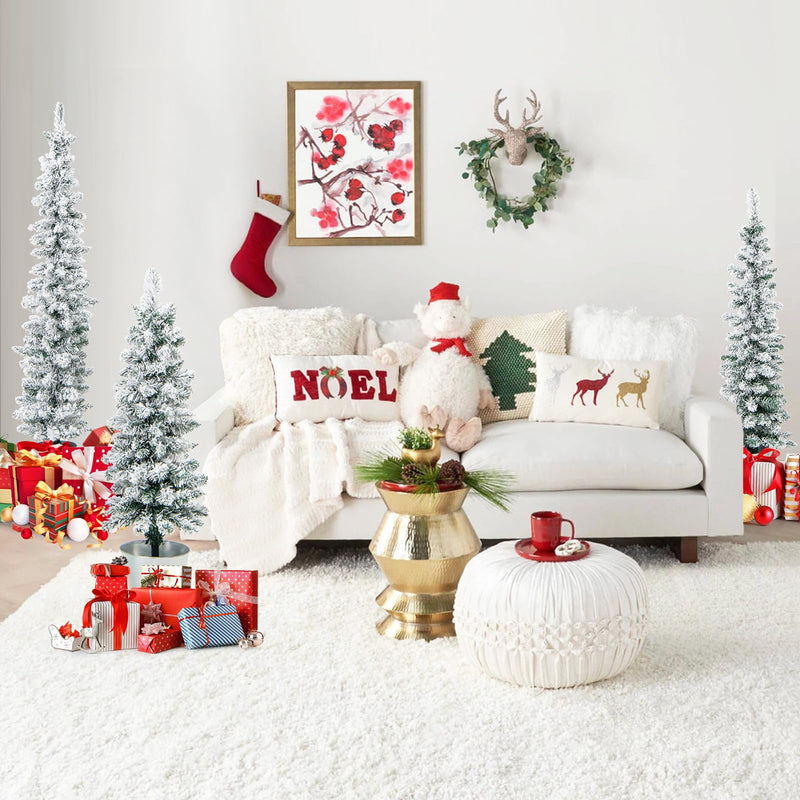 Load image into Gallery viewer, Goplus Set of 3 Artificial Christmas Tree, 3&#39; 4&#39; 5&#39; Slim Pencil Xmas Tree with Silver Metal Buckets
