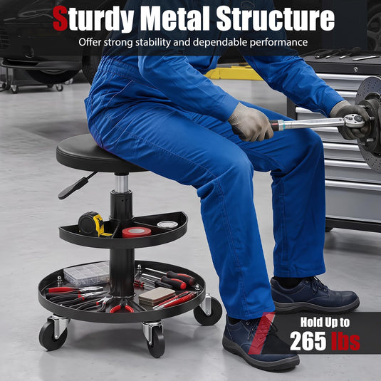 Goplus Swivel Rolling Mechanic Stool w/2-Tie Tool Trays | 360° Garage Shop Chair