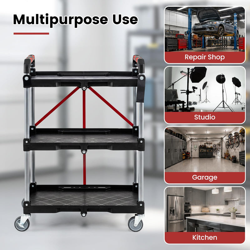 Load image into Gallery viewer, Goplus 3-Tier Folding Utility Cart w/Swivel Wheels | Tool-Free Assembly
