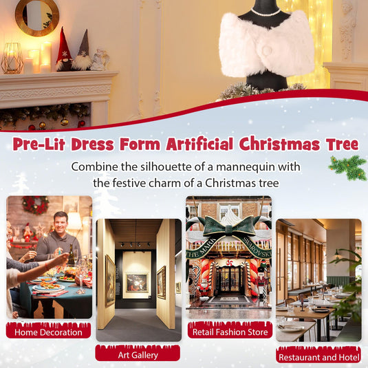 Goplus 5ft Pre-Lit Dress Form Christmas Tree with Female Mannequin Torso Shawl Necklace