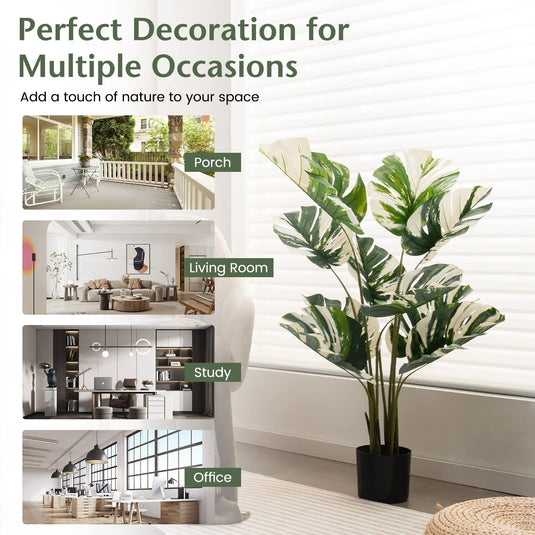 artificial monstera deliciosa plant Goplus 4ft Artificial Monstera Deliciosa Plant, 2 Pack Tall Fake Tropical Palm Tree in Pot with 10 Decorative Split Leaves