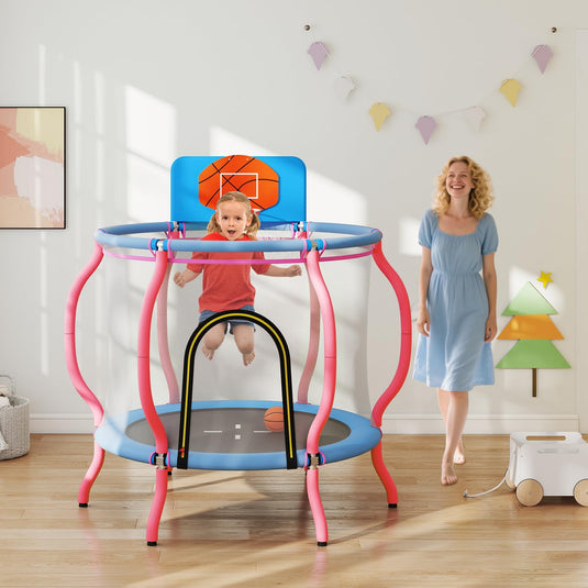 Goplus 48" Indoor & Outdoor Pumpkin Trampoline with Basketball Hoop & Wide Backboard