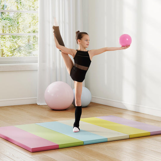 Goplus 6'x4' 3-Panel Folding Tumbling Mat w/Carrying Handles Hook&Loop Fastener