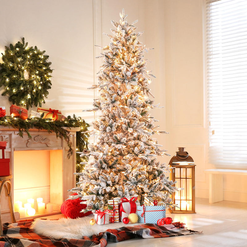 Load image into Gallery viewer, Goplus Pre-Lit Snow Flocked Christmas Tree with Warm-White Incandescent Lights
