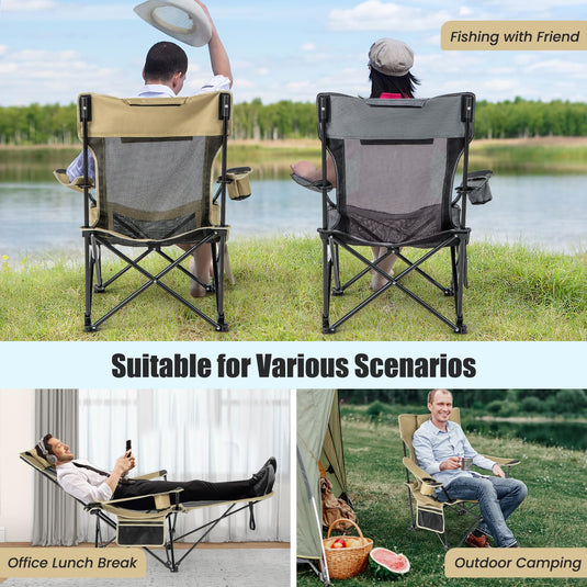Goplus Reclining Camping Chair with Foot Rest, Folding Lounge Chair for Adults, w/Adjustable Backrest