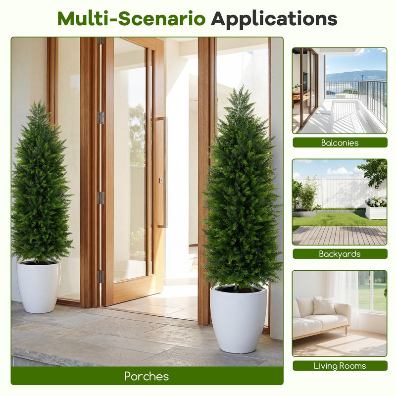 Load image into Gallery viewer, Goplus 4 FT Artificial Faux Cedar Cypress Plants in Cement-Filled Pots Set of 2
