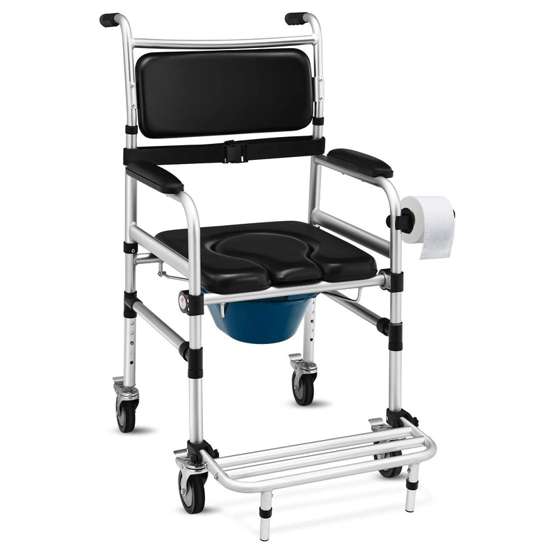 Load image into Gallery viewer, Goplus 4 in 1 Shower Commode Wheelchair, 330lbs Bedside Commode Chair for Toilet with Arms
