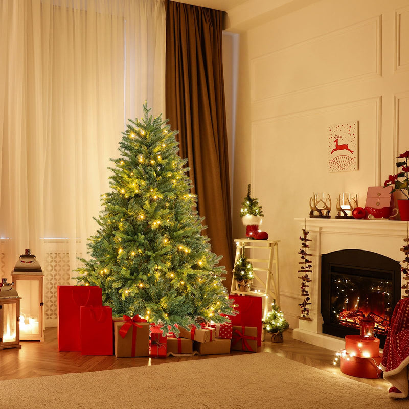 Load image into Gallery viewer, Goplus Pre-Lit Artificial Christmas Tree, Hinged Xmas Tree with Warm-White &amp; Multi-Color LED Lights
