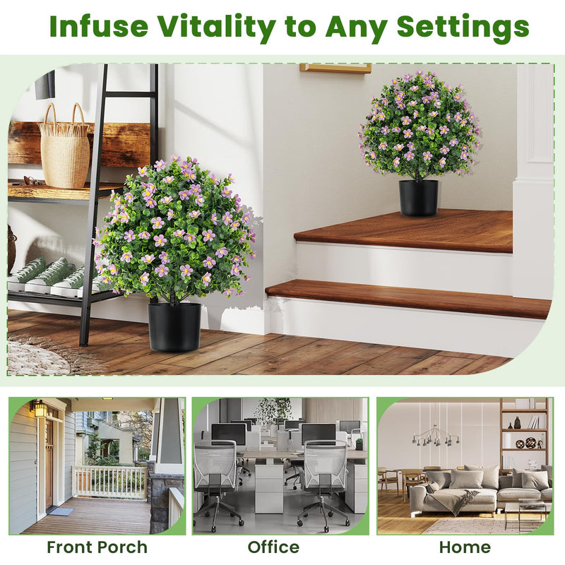 Load image into Gallery viewer, Goplus Set of 2 Faux Potted Plants Artificial Shrubs Bushes with Flowers
