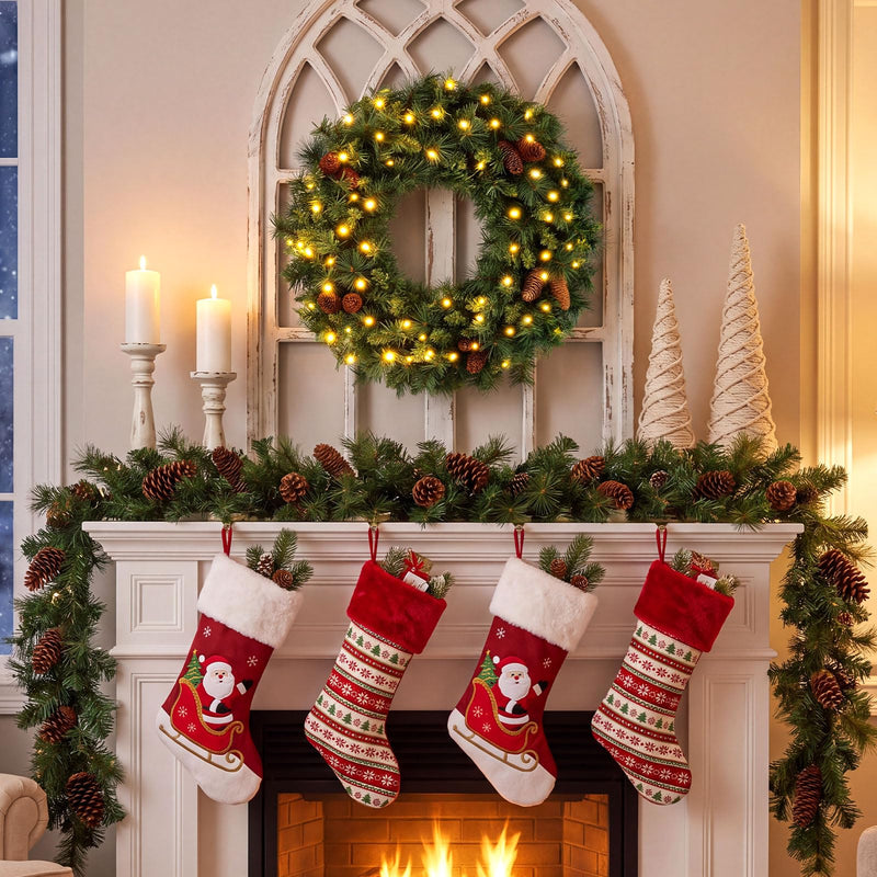 Load image into Gallery viewer, Goplus 24" Christmas Wreath with 10 Pine Cones and 50 Warm White LED Lights
