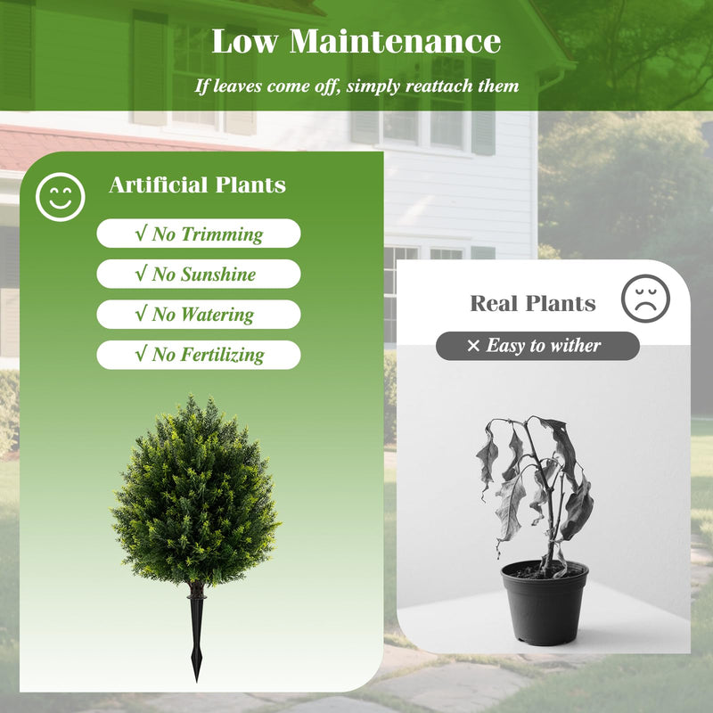 Load image into Gallery viewer, Goplus 2 Pack Faux Cedar Bushes with Ground Spike Sun-Protective Fake Shrub Plants
