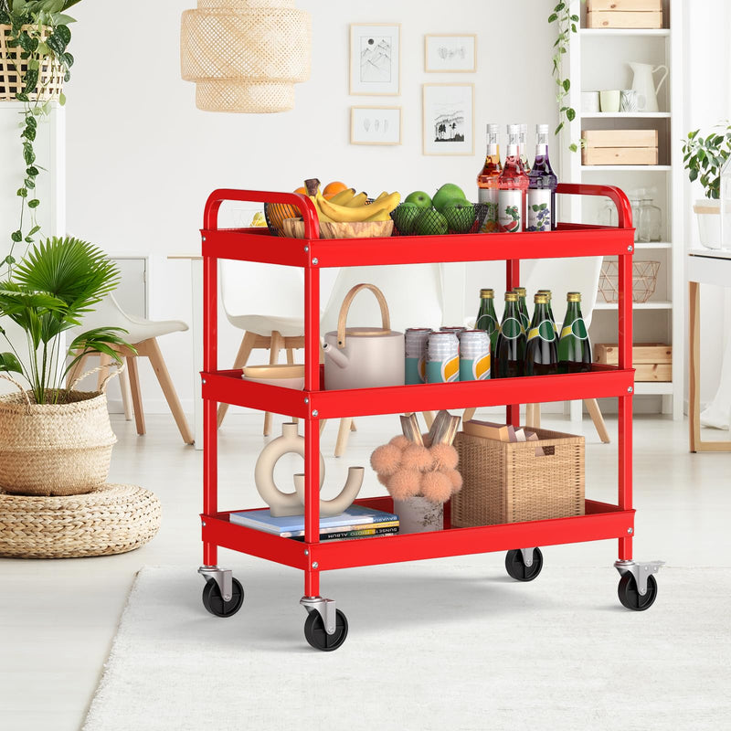 Load image into Gallery viewer, Goplus Service Cart, Heavy Duty 3-Tier Utility Cart with Flat Handle
