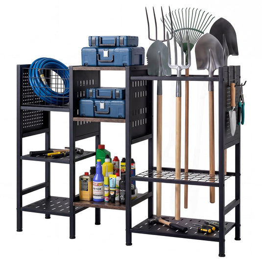 Goplus 40” Wide 3-Tier Garden Tool Organizer with Wooden Shelves