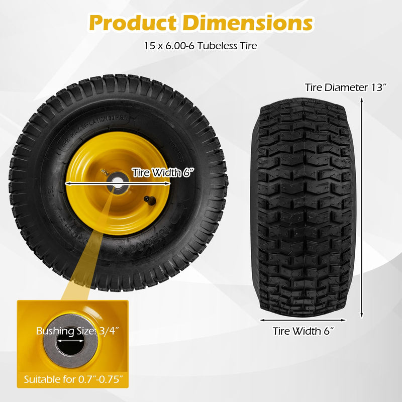 Load image into Gallery viewer, Goplus 15 x 6.00-6 Tubeless Tires &amp; Wheels (2 Pack)
