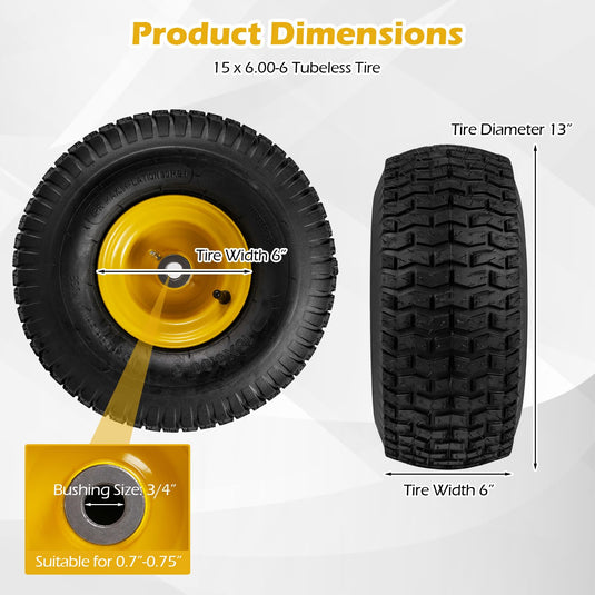 Goplus 15 x 6.00-6 Tubeless Tires & Wheels (2 Pack)