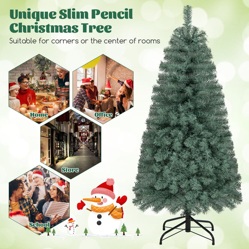 Load image into Gallery viewer, Goplus 4.5ft Pre-Lit Blue Slim Pencil Christmas Tree, with 100 Warm White &amp; Multicolored LED Lights, 9 Modes, 256 Branch Tips
