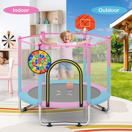 Goplus 60" Toddler Recreational Trampoline with Basketball Hoop for 3-6 Years Old Kids