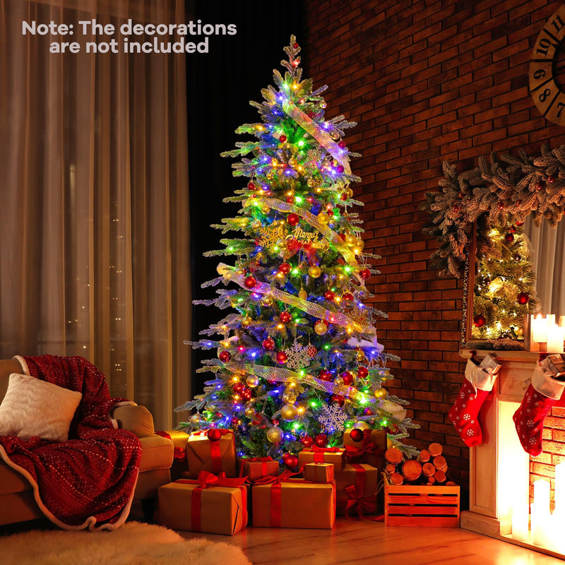 Load image into Gallery viewer, Goplus 7.5ft Pre-Lit Artificial Christmas Tree with 1162 PVC &amp; PE Tips, 380 Multicolored &amp; Warm White LED Lights

