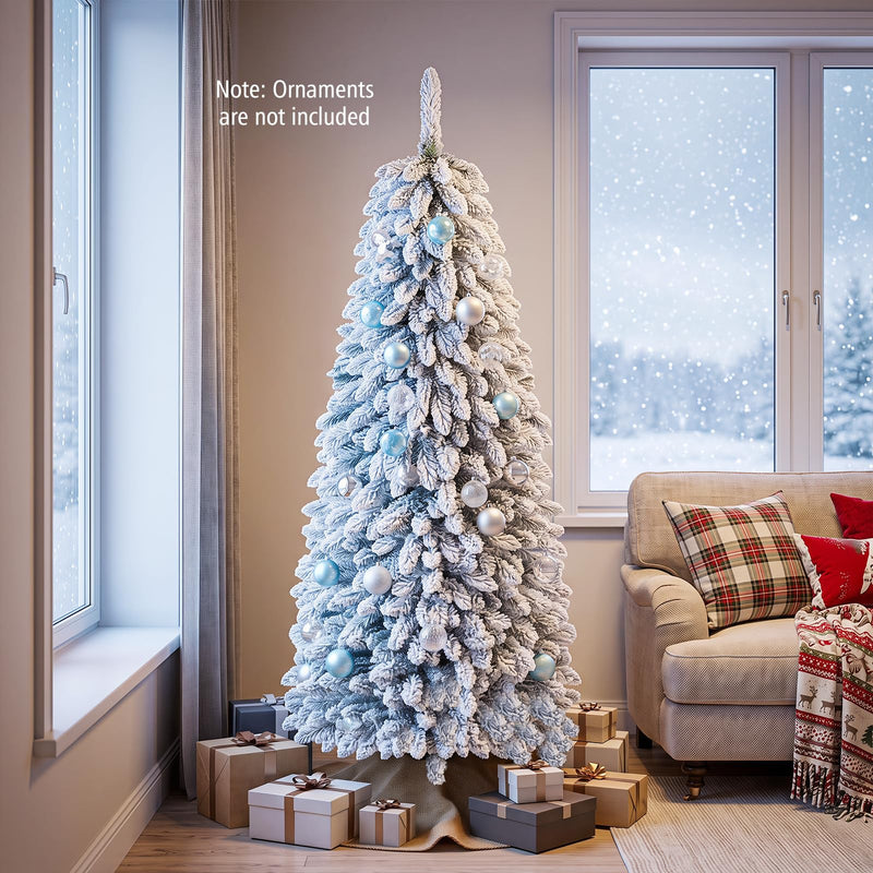 Load image into Gallery viewer, Goplus 6ft/7ft Pop Up Snow Flocked Christmas Tree | Easy Setup for Small Space Porch Corner
