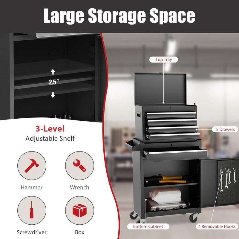 Load image into Gallery viewer, Goplus Tool Chest, 5-Drawer Rolling Tool Storage Cabinet with Detachable Top Tool Box
