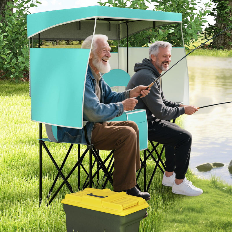 Load image into Gallery viewer, Goplus Double Beach Chair w/Roll-up Shade Cooler Bag Cup Holders Carrying Bag

