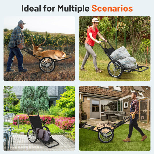 Goplus Folding Deer Cart with Polyester Liner, 550 LBS Heavy-Duty Hunting Game Hauler with 20" Rubber Wheels, Ergonomic Handle