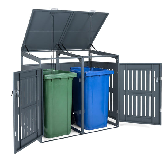 Goplus 44 Cu.Ft Outdoor Trash Can Storage Shed for 2 Bins with Gas Struts