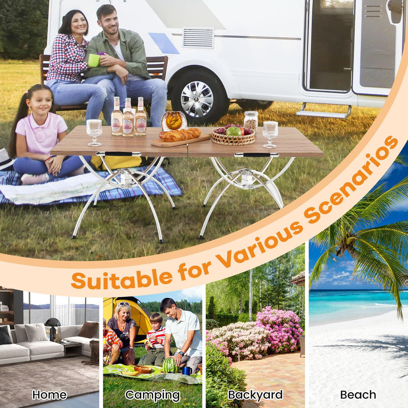 Load image into Gallery viewer, Goplus Aluminum Camping Table, 2 PCS Folding Picnic Tables w/Extendable Design, Wood-Grain Tabletop
