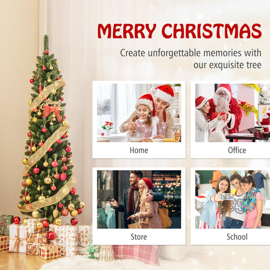 Goplus 5ft / 6ft / 7ft / 8ft Artificial Skinny Xmas Tree with Quick Shape Technology
