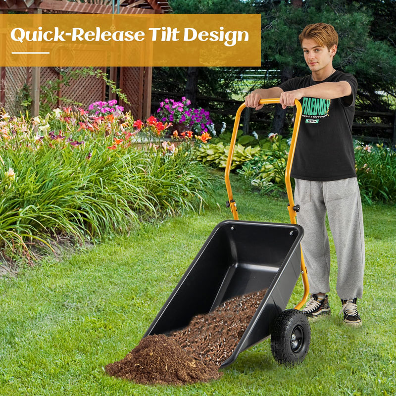 Load image into Gallery viewer, Goplus Dual-Wheel Wheelbarrow, Heavy-Duty Garden Utility Cart w/Pneumatic Tires, 330LBS Capacity
