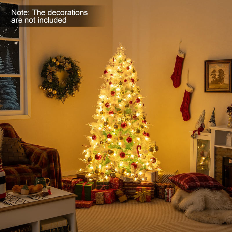 Load image into Gallery viewer, Goplus 6FT / 7FT Hinged Lighted Xmas Tree with Snow Flocked Branch Tips &amp; LED Lights
