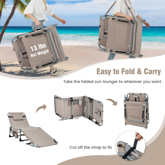 Goplus Lounge Chairs for Outside, 5-Position Tanning Chair w/Face & Arm Hole