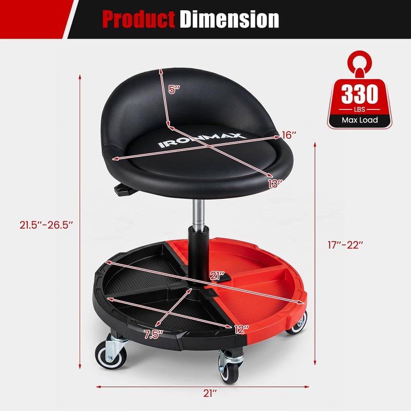 Load image into Gallery viewer, Goplus 360° Rolling Mechanic Stool with One Tier Tool Storage Tray ( 330LBS Capacity )
