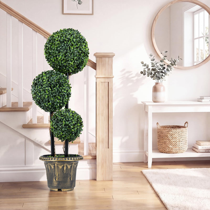 Load image into Gallery viewer, Goplus 3 FT Artificial Boxwood Topiary Tree Sun-Protective Triple Ball Fake Plants Shrubs (1/2 Pack)
