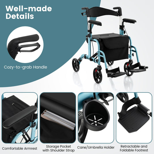 Goplus 2 in 1 Folding Rollator Walker, 4 Wheel Medical Walker with Seat