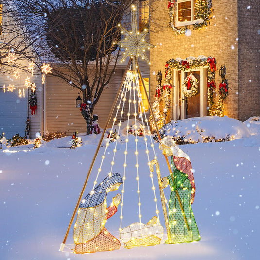 Goplus 6 FT Christmas Pre-Lit Nativity Set, Holy Family Set Christmas Decoration with 240 Warm White LED Lights