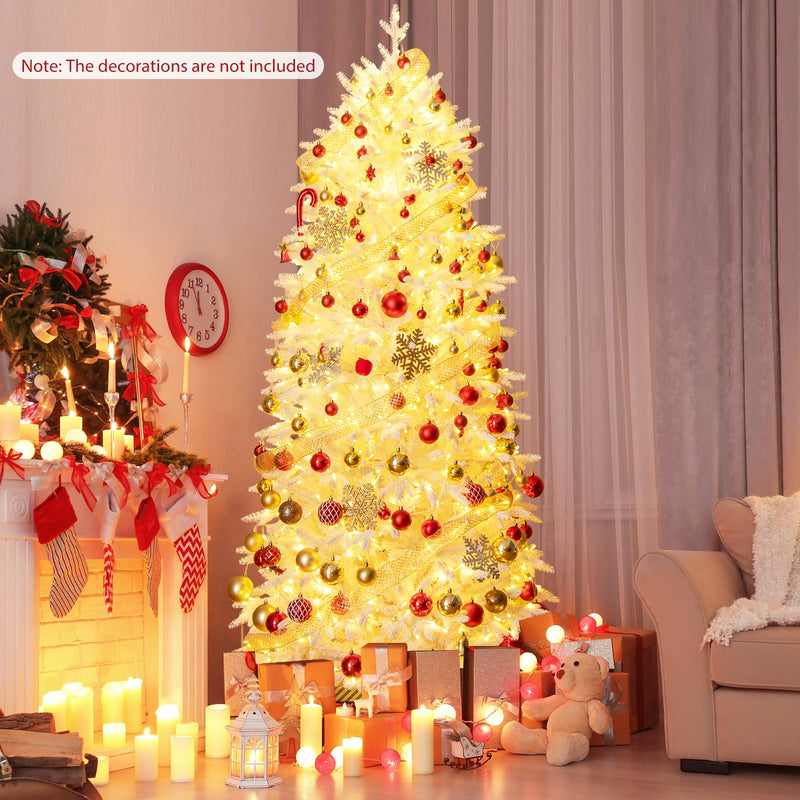Load image into Gallery viewer, Goplus 7ft Pre-Lit White Christmas Tree with Wheels &amp; 900 Warm White LED Lights
