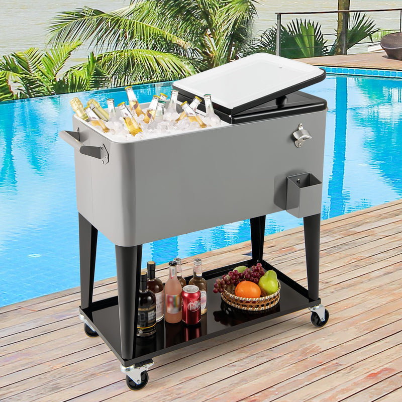 Load image into Gallery viewer, Goplus 80-Quart Rolling Ice Chest Outdoor Cooler Cart with Wheels and Stoage Shelf
