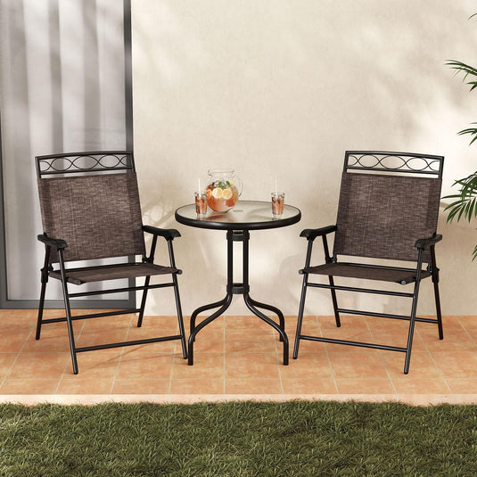 Goplus Bistro Table and Chairs Set of 2 Outdoor 3 Piece Patio Bistro Set with 1.57” Umbrella Hole
