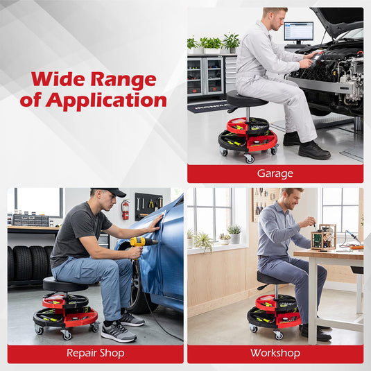 Goplus Rolling Mechanic Stool with Cushioned Seat w/ Dual Tool Trays