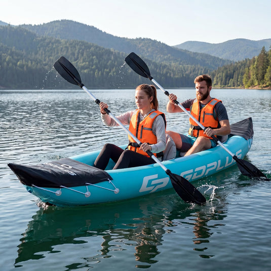 Goplus 10.5 FT Inflatable Kayak 2 Person with Aluminum Paddles Fin Seats and Foot Pump