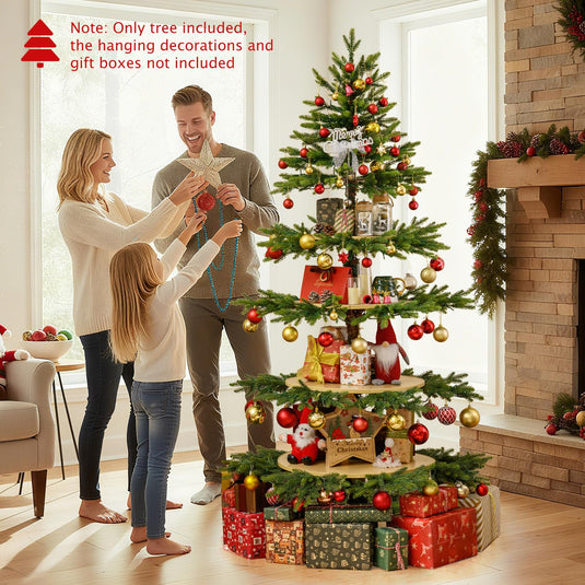 Goplus 6.4 FT Pre-Lit Artificial Christmas Tree with 360° Rotatable Base