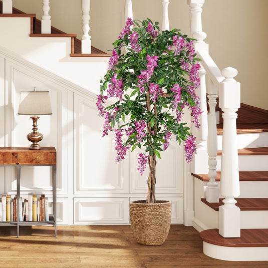 Goplus 5.5FT Faux Wisteria Tree in Nursery Pot with Blooming Flowers