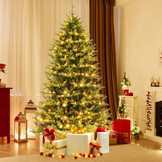 Goplus 7ft Hinged Xmas Full Tree with 470 Warm White & Multicolored LED Lights