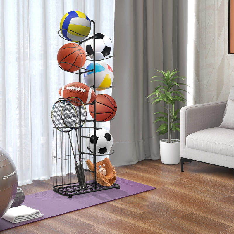 Load image into Gallery viewer, Goplus Garage Sports Equipment Organizer, 7 Ball Storage Rack with Basket, 7-Tier Detachable Stand
