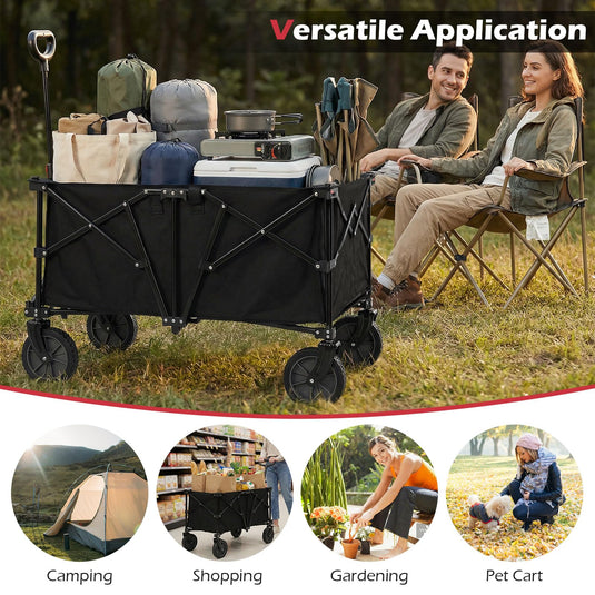Goplus 38" Collapsible Wagon Cart with All-Terrain Wheels & 2 Cup Holders